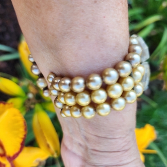 Vintage‎ Faux Pearl and Faceted glass bracelet - Picture 2 of 7
